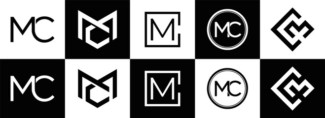 MC logo. M C design. White MC letter. MC, M C letter logo design. Initial letter MC linked circle uppercase monogram logo. M C letter logo vector design. MC letter logo design five style.	

