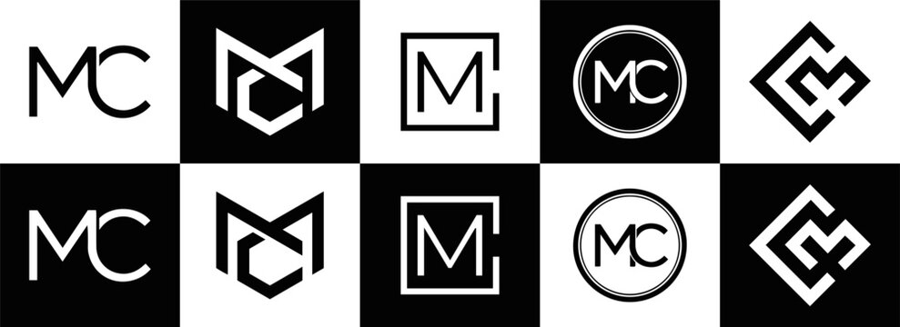 MC logo. M C design. White MC letter. MC, M C letter logo design. Initial letter MC linked circle uppercase monogram logo. M C letter logo vector design. MC letter logo design five style.	
