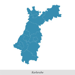 map of Karlsruhe is a region in Baden-Württemberg state of Germany