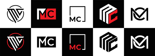 MC logo. M C design. White MC letter. MC, M C letter logo design. Initial letter MC linked circle uppercase monogram logo. M C letter logo vector design. MC letter logo design five style.	
