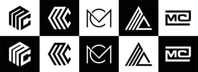 MC logo. M C design. White MC letter. MC, M C letter logo design. Initial letter MC linked circle uppercase monogram logo. M C letter logo vector design. MC letter logo design five style.	
