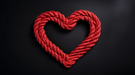 Timeless Love: Red Heart with Bundle Rope on Black Background, Perfect for Romantic Promotions and Text Spaces