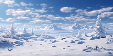 High snowy mountains Snow drifts close up. Snowy surface on a sunny day. Winter snow texture Cold Snow Scene Very Beautiful 3d Showing Many Trees .