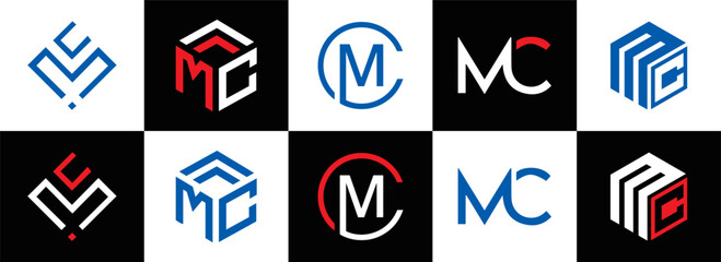 MC logo. M C design. White MC letter. MC, M C letter logo design. Initial letter MC linked circle uppercase monogram logo. M C letter logo vector design. MC letter logo design five style.	
