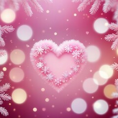 Pink blurred winter bokeh heart background