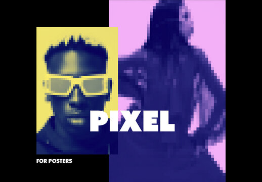 Pixelate Poster Photo Effect Mockup With Generative AI Preview
