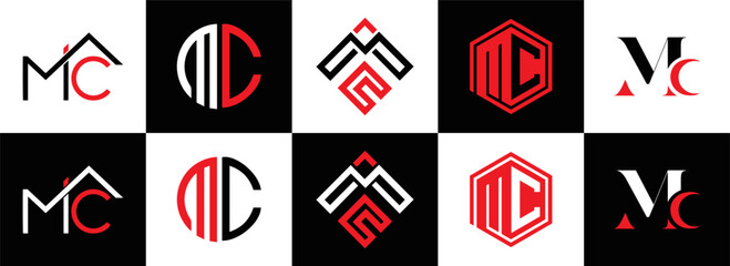 MC logo. M C design. White MC letter. MC, M C letter logo design. Initial letter MC linked circle uppercase monogram logo. M C letter logo vector design. MC letter logo design five style.	
