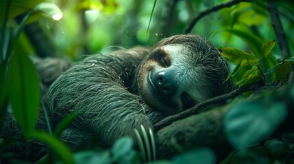 Slumbering sloth nestled among the branches.