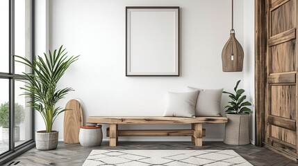 Wooden bench in living room