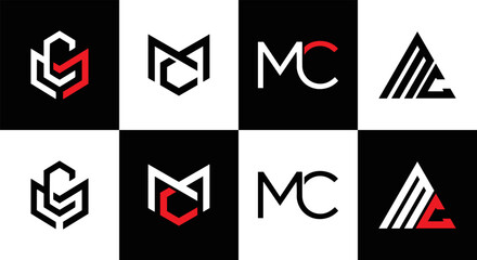 MC logo. M C design. White MC letter. MC, M C letter logo design. Initial letter MC linked circle uppercase monogram logo. M C letter logo vector design. MC letter logo design five style.	
