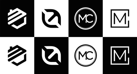 MC logo. M C design. White MC letter. MC, M C letter logo design. Initial letter MC linked circle uppercase monogram logo. M C letter logo vector design. MC letter logo design five style.	
