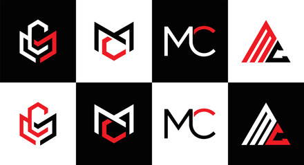 MC logo. M C design. White MC letter. MC, M C letter logo design. Initial letter MC linked circle uppercase monogram logo. M C letter logo vector design. MC letter logo design five style.	
