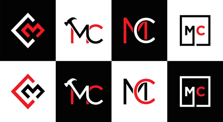 MC logo. M C design. White MC letter. MC, M C letter logo design. Initial letter MC linked circle uppercase monogram logo. M C letter logo vector design. MC letter logo design five style.	

