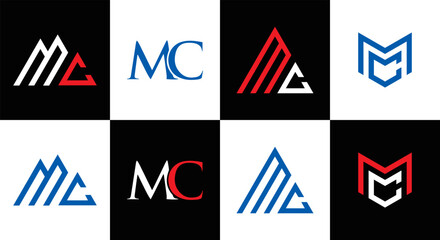MC logo. M C design. White MC letter. MC, M C letter logo design. Initial letter MC linked circle uppercase monogram logo. M C letter logo vector design. MC letter logo design five style.	
