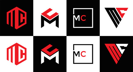 MC logo. M C design. White MC letter. MC, M C letter logo design. Initial letter MC linked circle uppercase monogram logo. M C letter logo vector design. MC letter logo design five style.	
