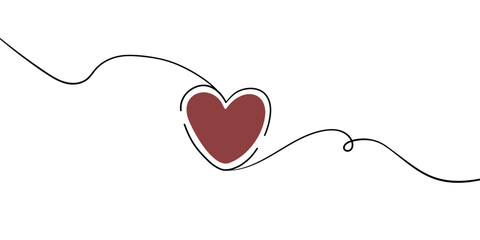 14 February minimalist line art red heart illustration isolated on white background. Happy Valentine's Day one line art drawing. Continuous one-line drawing red heart. Outline vector illustration