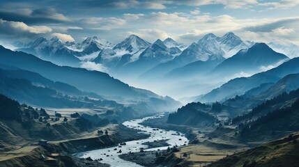 The steep icy mountains of the Himalayas illustration - 713225786