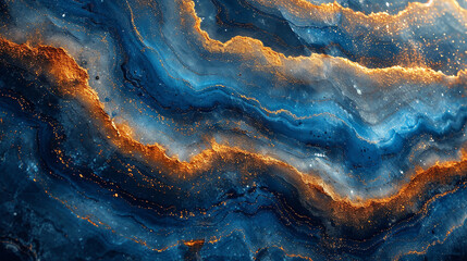 Sapphire blue marble stone with gold vein. Vivid graphite texture geode wallpaper background