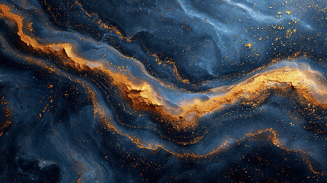 Sapphire blue marble stone with gold vein. Vivid graphite texture geode wallpaper background