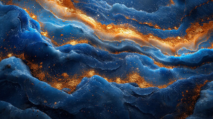 Sapphire blue marble stone with gold vein. Vivid graphite texture geode wallpaper background