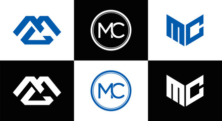 MC logo. M C design. White MC letter. MC, M C letter logo design. Initial letter MC linked circle uppercase monogram logo. M C letter logo vector design. MC letter logo design five style.	
