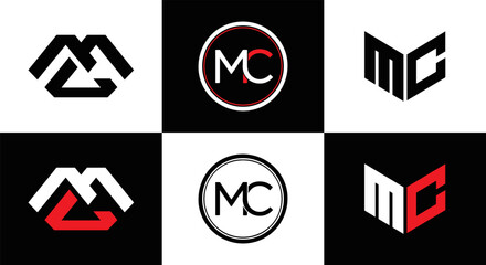 MC logo. M C design. White MC letter. MC, M C letter logo design. Initial letter MC linked circle uppercase monogram logo. M C letter logo vector design. MC letter logo design five style.	
