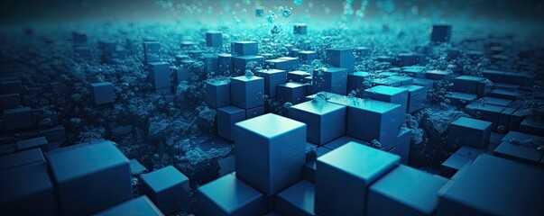 A mesmerizing cityscape captured in a screenshot, showcasing a group of cubes resembling skyscrapers floating effortlessly in the serene waters below