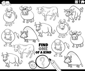 one of a kind game with cartoon bulls farm animals coloring page