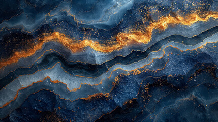 Fototapeta premium Sapphire blue marble stone with gold vein. Vivid graphite texture geode wallpaper background
