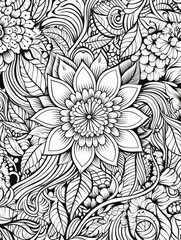 black and white printable coloring book, with detailed decorative echinacea mandala flowers and balls, intricate shapes, for coloring book, with nature elements, leaves and branches. coloring concept,