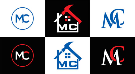 MC logo. M C design. White MC letter. MC, M C letter logo design. Initial letter MC linked circle uppercase monogram logo. M C letter logo vector design. MC letter logo design five style.	
