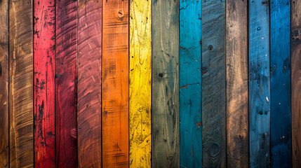 Vibrant Rainbow Painted Wooden Planks Texture created with Generative AI technology