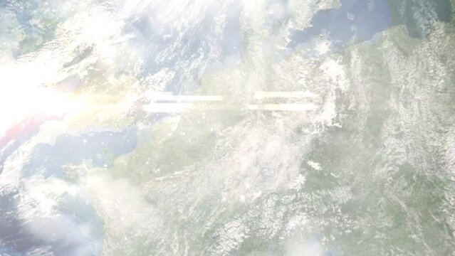 Zoom in from space and focus on Overath, Germany. 3D Animation. Background for travel intro. Elements of this image furnished by NASA