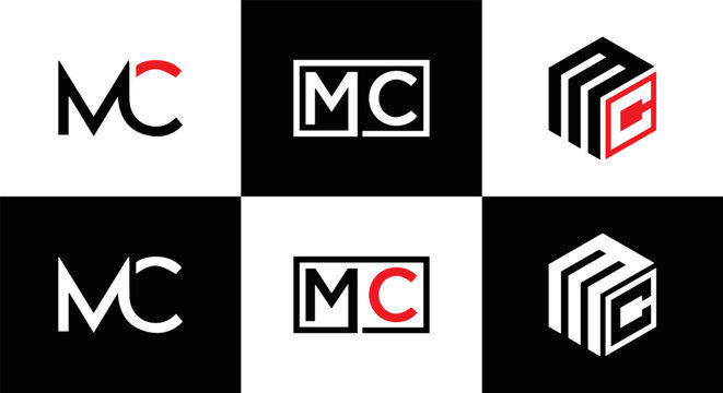 MC logo. M C design. White MC letter. MC, M C letter logo design. Initial letter MC linked circle uppercase monogram logo. M C letter logo vector design. MC letter logo design five style.	
