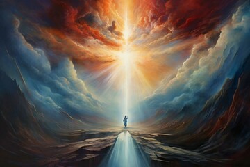 Spiritual journey towards the light. Generative AI