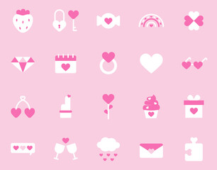 Cute happy valentines day set. Hand-drawn icons stickers for valentine's day. Cartoon love romantic stickers elements with hearts. Hand drawn vector illustration. Romantic doodle vector icons pack