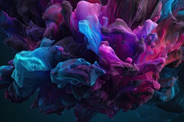 An enchanting display of vibrant hues, as a lilac flower-shaped animal swims gracefully through a reef adorned with violet, purple, and magenta splashes, creating a breathtaking work of art in the de - obrazy, fototapety, plakaty
