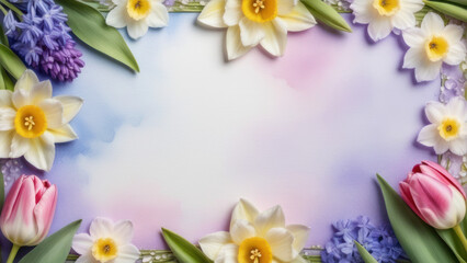 Art spring flowers frame background, generative, AI