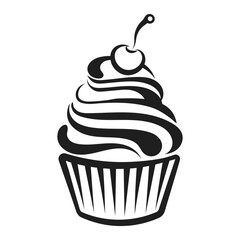 Linear silhouette of cupcake, line art, clipart isolated on white background. Sweet dessert. Food illustration, vector