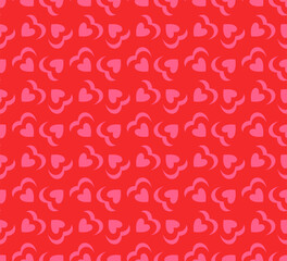 Beautiful seamless vector background with red hearts. Valentine's Day geometric simple trendy pattern. Decoration of Valentine's Day.