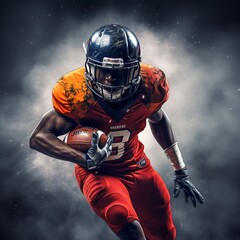 American football player in action on a dark background. Studio shot.AI.