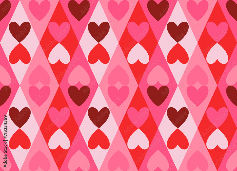 Wall mural groovy hearts seamless pattern. vector background in 1970s-1980s hippie retro style for print on tex