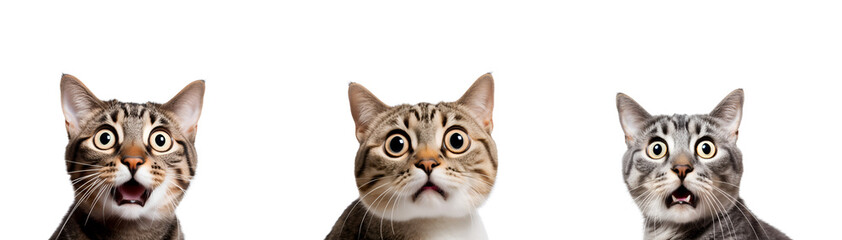 A set of surprised and insane kitties, Isolated on Transparent Background, PNG