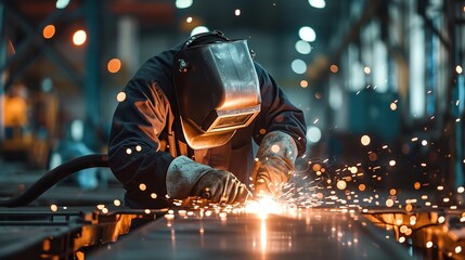 A team of welders working on an arc weld metal junction in a heavy industry, space, Generative AI.