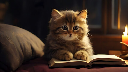 Cute cat studying late at night ai generated image