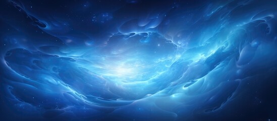 Cosmic vortex of fluid matter with a futuristic, ethereal blue glow in deep space, great for backgrounds and covers.
