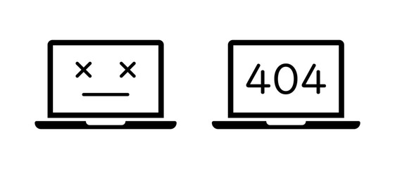 Page not found on laptop icon vector set. Error 404 page symbol