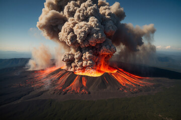 photo of a volcano erupting, releasing hot steam, lava and magma 7