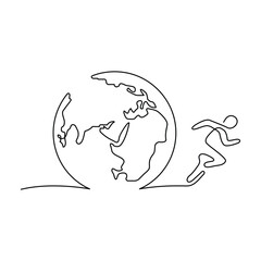 Continuous one line drowing of earth clock and Earth hour concept single line art illustration.
