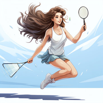 woman playing badminton badminton, sport, white background